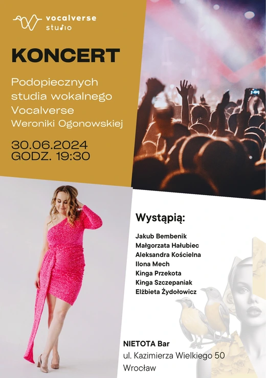 Plakat koncertu z czerwca 2024 roku. Koncert uczniów studia Vocalverse