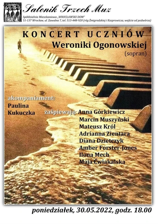 Plakat koncertu z maja 2022 roku. Koncert uczniów studia Vocalverse