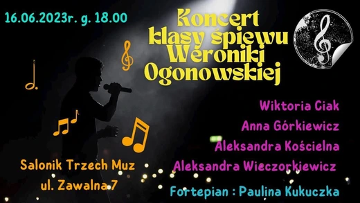 Plakat koncertu z czerwca 2023 roku. Koncert uczniów studia Vocalverse