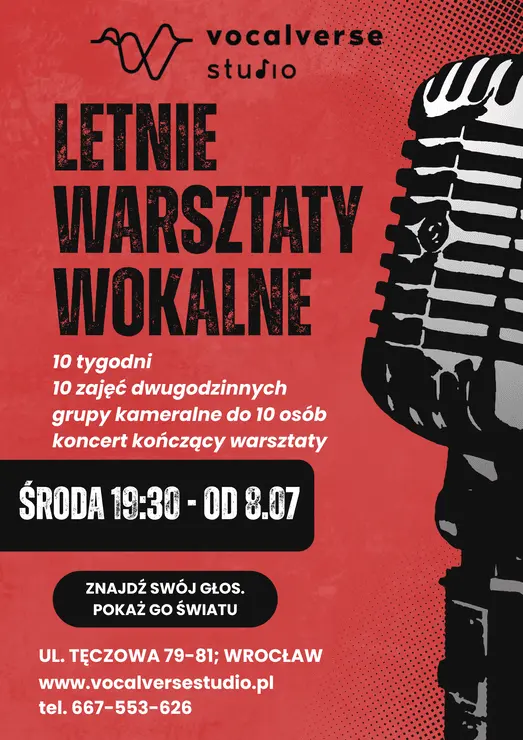 Letnie warsztaty wokalne 2026 - plakat informujący o nowej aktywności w studiu wokalnym